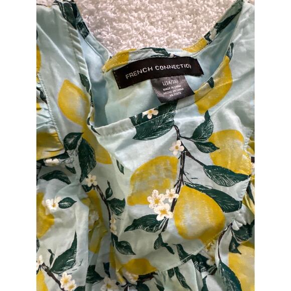 French Connection Girls 12–14 Lemon Print Ruffle Dress Summer Cotton Resort - Picture 3 of 6